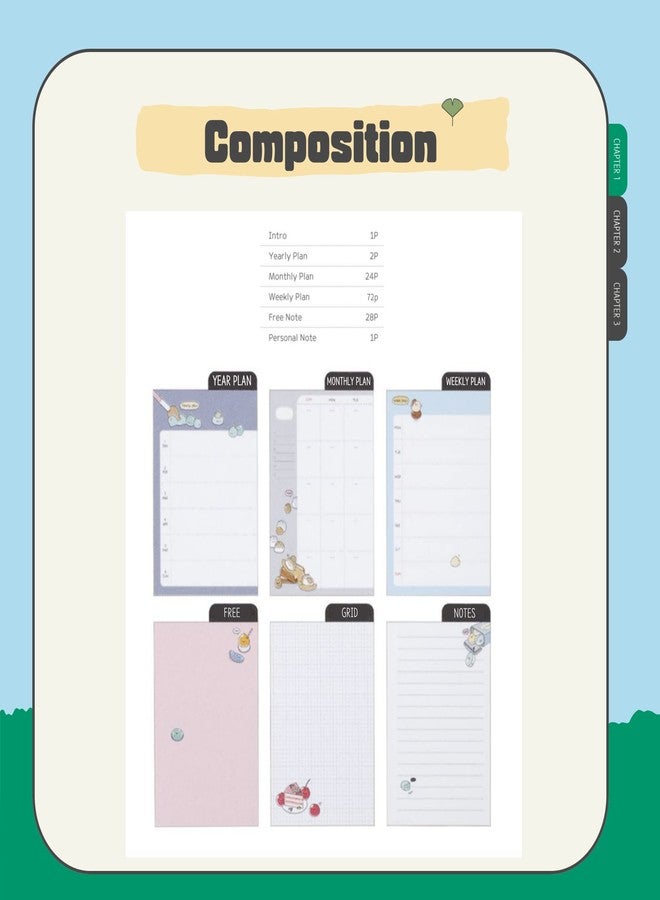 dalgaru Kawaii Mini Korean Weekly Undated Planner + 1 sticker sheet - 128 pages, Soft PVC Cover Cute Small stationery for school, academic, teens, women, girls (Cookie Dough (Blue)) - Image 2