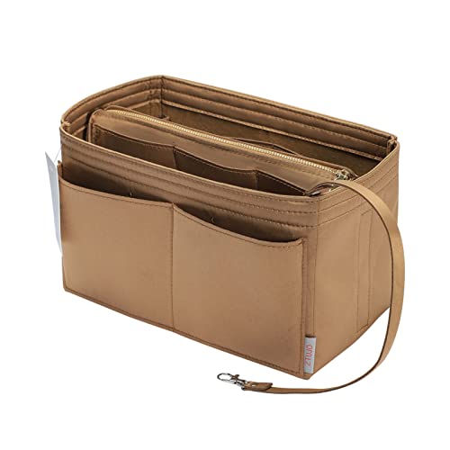 ZTUJO Purse Organizer Insert Felt Bag Organizer with Metal Zipper Handbag Tote Shaper For Speedy Neverfull Tote 7 SizesXLarge Silky Brown - Image 1