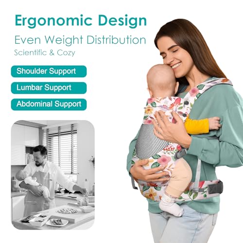 YooxArmor Baby Carrier Ergonomic Cozy Breathable Lightweight Infant Carriers for 766lbs with Lumbar Support Easy to Wear Hands Free Embrace Toddlers Carrier for 336 Months Floral - Image 3