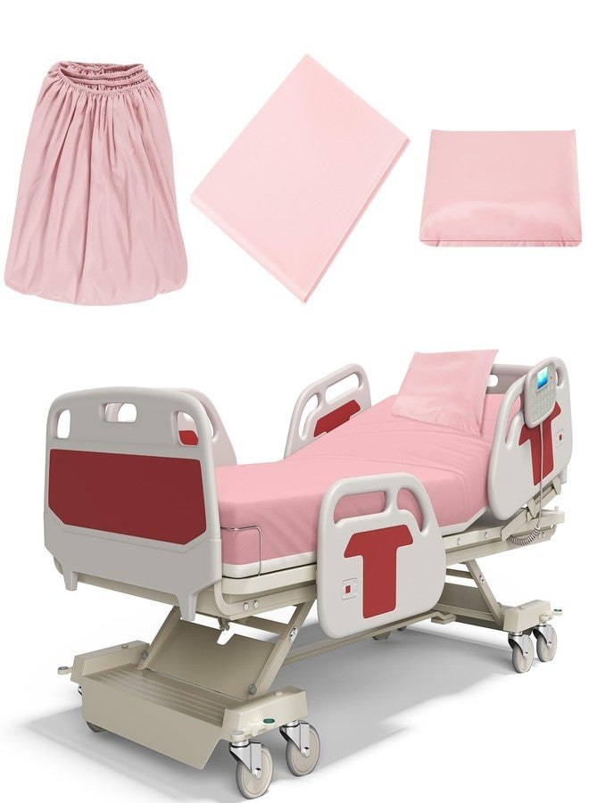 Moukeren 3 Pcs Hospital Bed Sheets for Home Use Extra Long Hospital Bed Fitted Sheets Sets 36 x 84 x 14 Inches Included Quilt Cover and Pillow Case (Pink) - Image 1