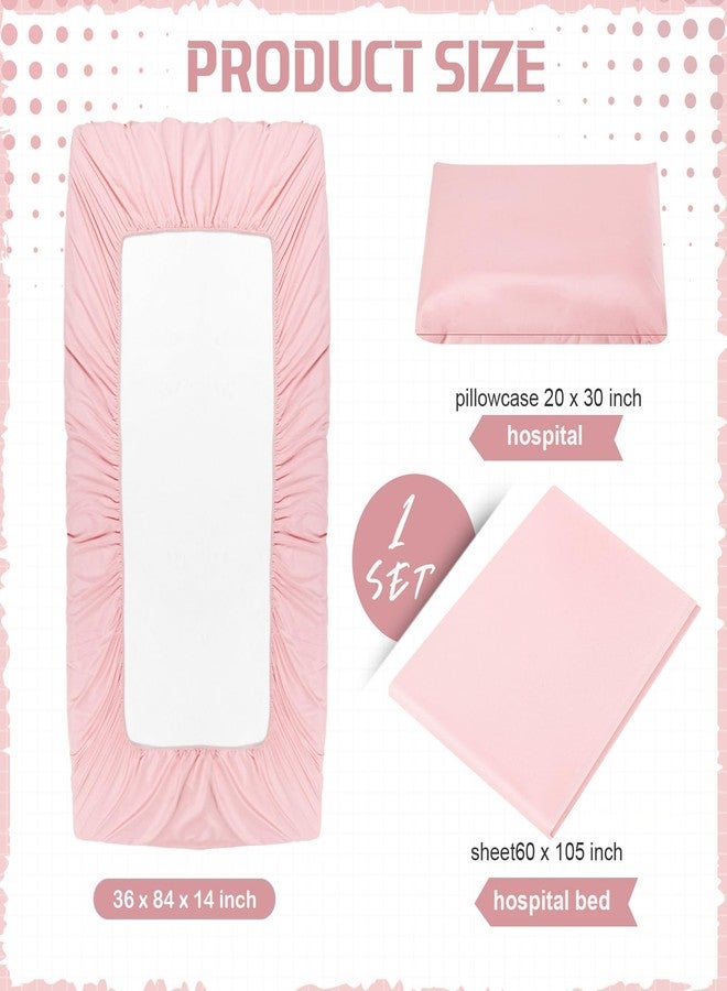 Moukeren 3 Pcs Hospital Bed Sheets for Home Use Extra Long Hospital Bed Fitted Sheets Sets 36 x 84 x 14 Inches Included Quilt Cover and Pillow Case (Pink) - Image 2