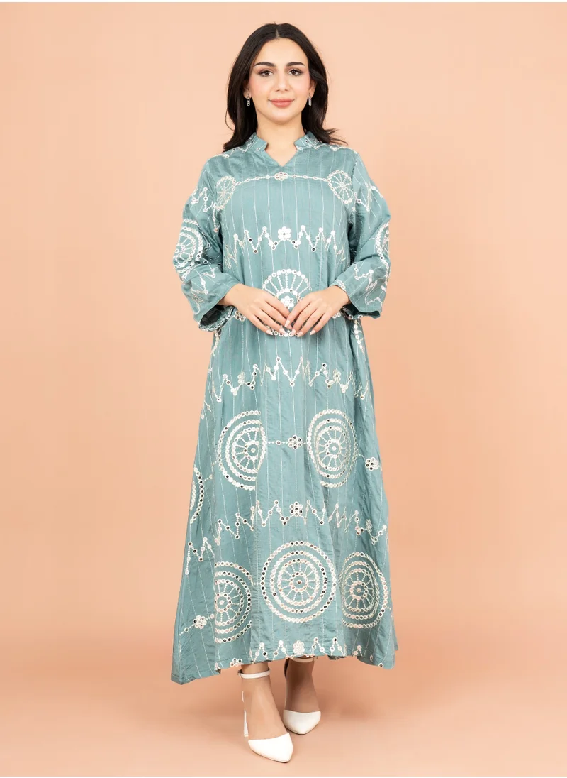 IKKXA Elegant Jalabiya with Intricate Embroidery Work IK6004 Blue