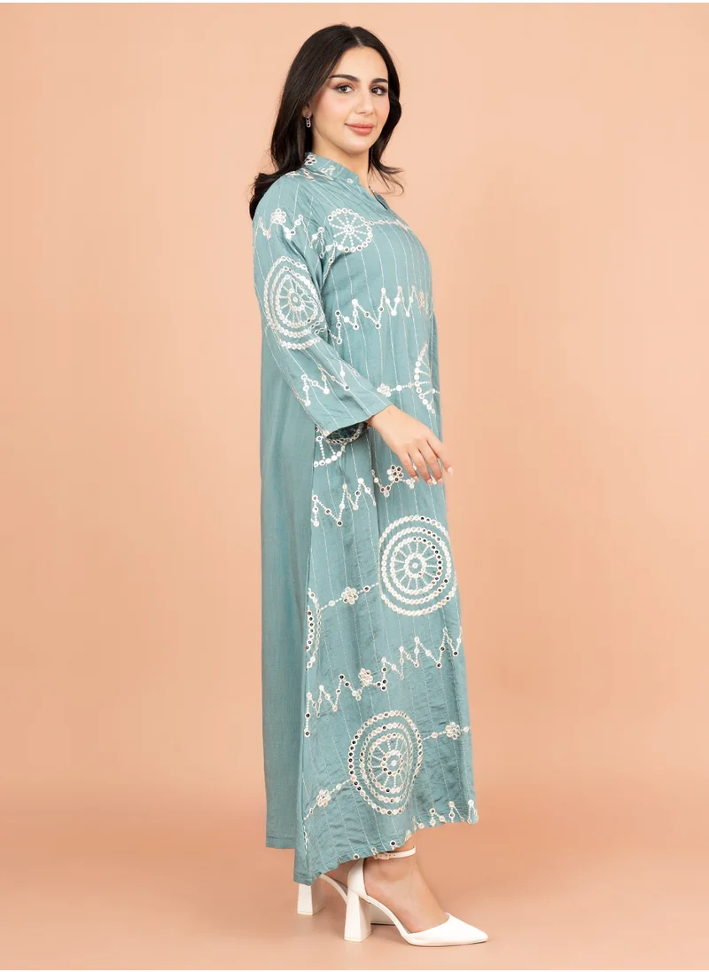 IKKXA Elegant Jalabiya with Intricate Embroidery Work IK6004 Blue