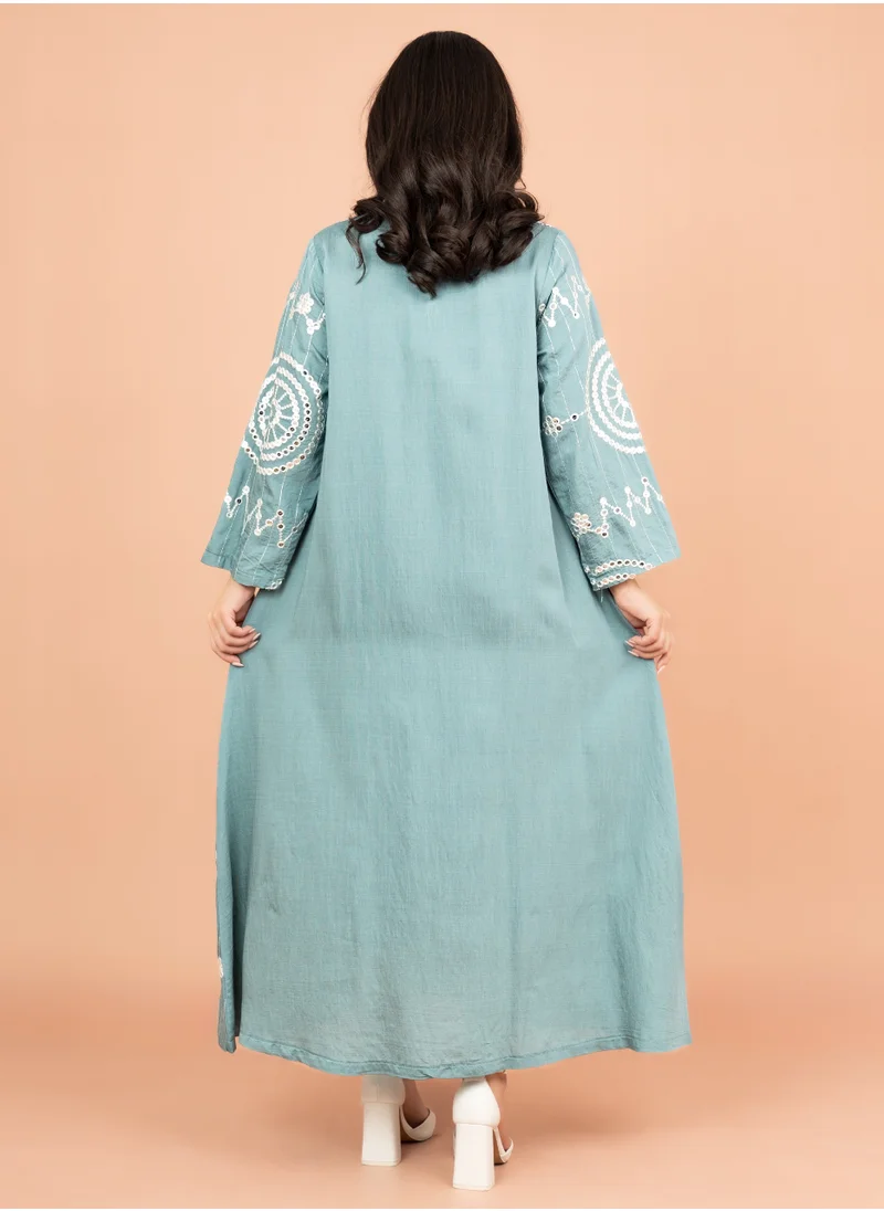 IKKXA Elegant Jalabiya with Intricate Embroidery Work IK6004 Blue
