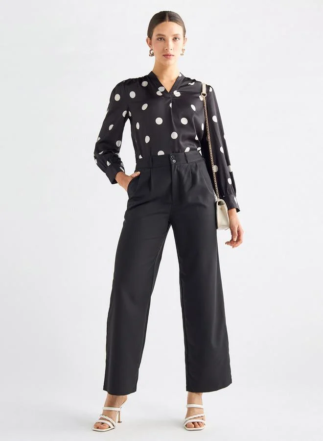 سبلاش فيڤ بنطلون سادة واسع الساقين بجيوب