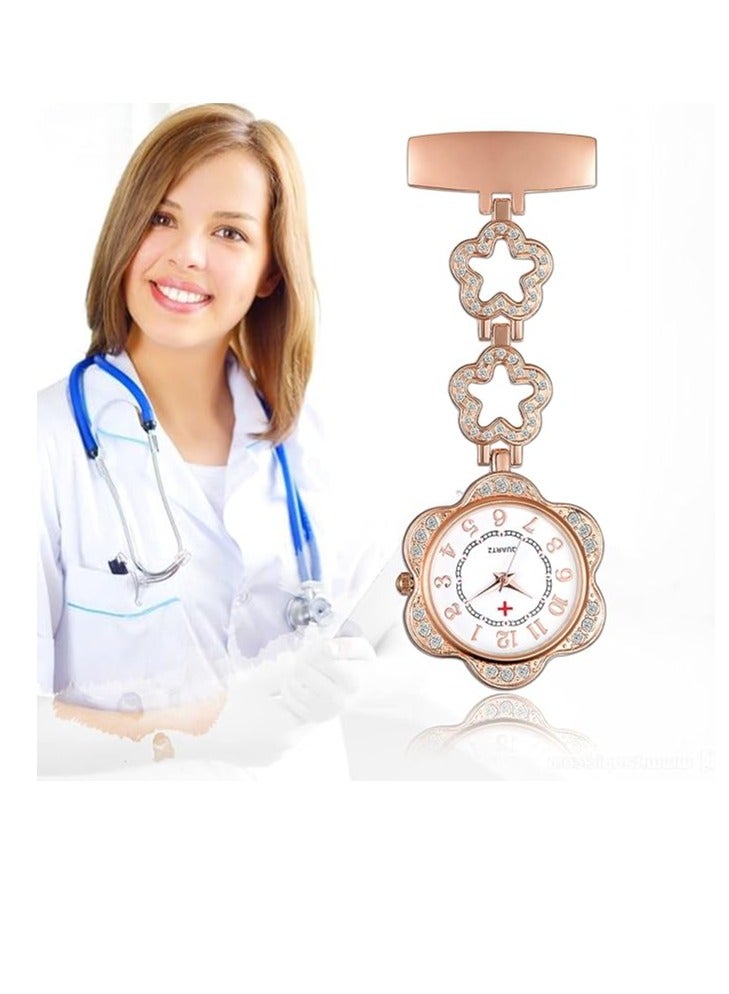 Zikra Women's Pin on Fob Watch Stainless Steel Quartz Nurse Watch Flower Shape Lapel Watch Hanging Pocket Watch with Second Hand 2Pcs - Image 2