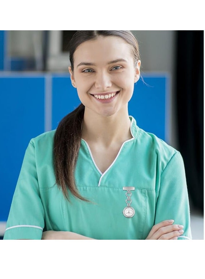 Zikra Women's Pin on Fob Watch Stainless Steel Quartz Nurse Watch Flower Shape Lapel Watch Hanging Pocket Watch with Second Hand 2Pcs - Image 3