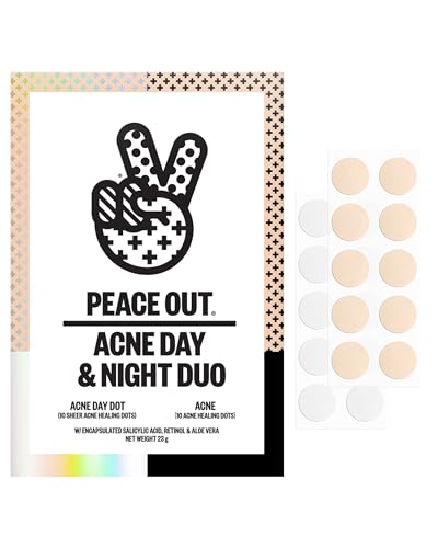 PEACE OUT Acne Day & Night Duo, Invisible Hydrocolloid Pimple Patches for Daytime + Healing Overnight Acne Dots, Clear Blemishes Fast with 2% Salicylic Acid (20 count) - Image 1
