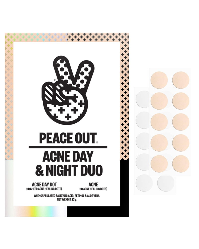 PEACE OUT Acne Day & Night Duo, Invisible Hydrocolloid Pimple Patches for Daytime + Healing Overnight Acne Dots, Clear Blemishes Fast with 2% Salicylic Acid (20 count) - Image 2
