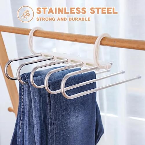 TASMAX 5-in-1 Multipurpose Pant Hangers for Wardrobe | Space-Saving Trouser & Leggings Organizer | Saree Hanger for Closet Storage & Wardrobe Organization (Pack of 4) - Image 5