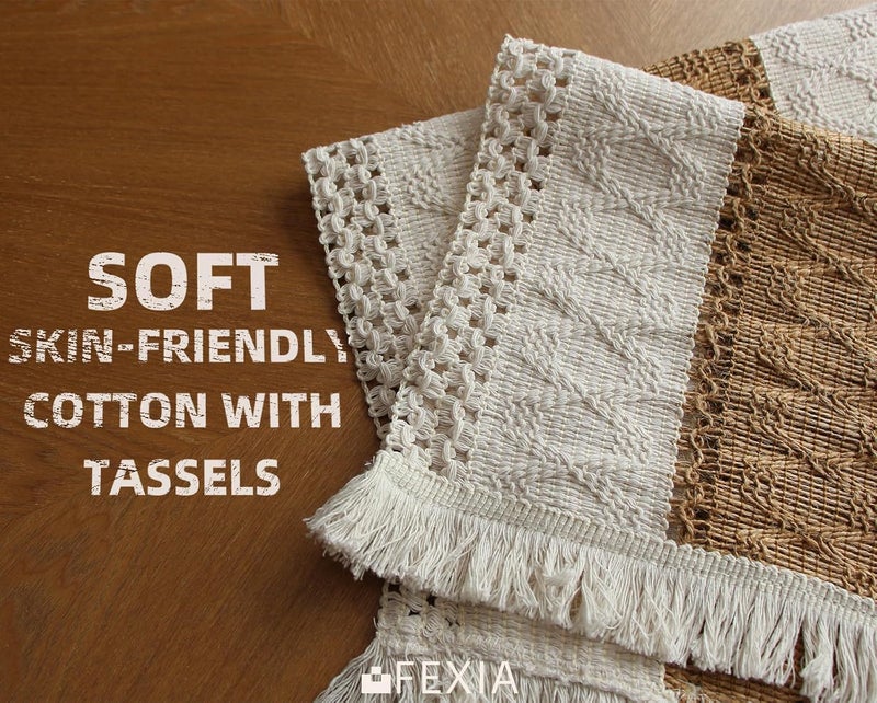FEXIA Boho Placemats Set of 6 Macrame Table Decor Farmhouse Style Placemats in Natural Cotton Burlap for Kitchen and Dining Table Centerpiece Home Decorations - Image 4