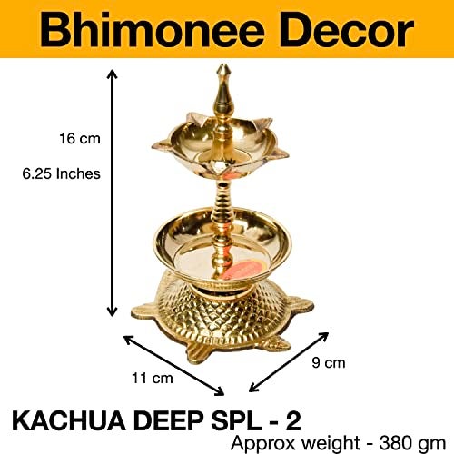 Bhimonee Decor Pure Brass Kachua Deep | Turtle Design Deepak Diya for Pooja & Home Temple | Traditional Spiritual Decor | 6.25 Inches, 380gm - Image 5