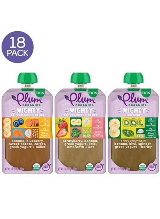 بلام أورجانيكس طعام الأطفال العضوي Mighty 4 and Mighty Morning من Plum Organics - عبوة متنوعة من 4 مجموعات غذائية - كيس 4 أونصة (عبوة من 18 قطعة) - كيس طعام للأطفال من الفواكه والخضروات العضوية  - Image 2