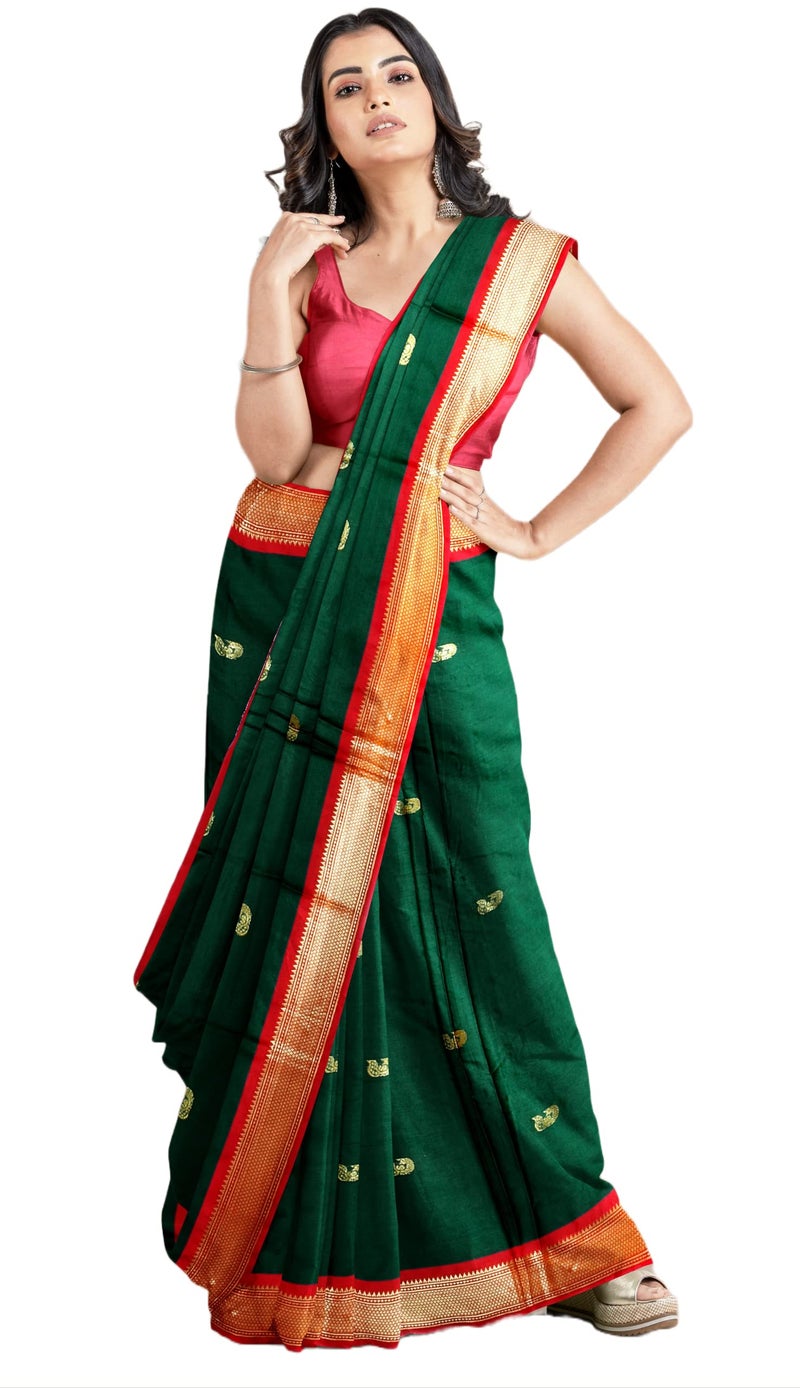 Florely Women's Paithani Cotton Silk Saree With Unstiched Blouse Piece - Image 1