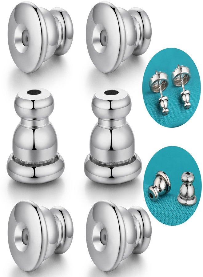 Catinee Earring Backs, Hypoallergenic 14k Gold Bullet Earring Backs Replacements for Studs/Droopy Ears, Secure Locking Backing for Sensitive Ears (Silver 3pairs) - Image 1