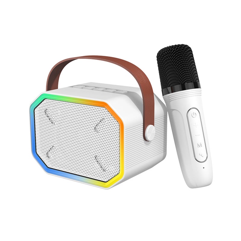 Mini BT Karaoke Machine Karaoke Speaker with Wireless Microphones Dazzling Color Light Effect for Adults & Kids Home Party - Image 2