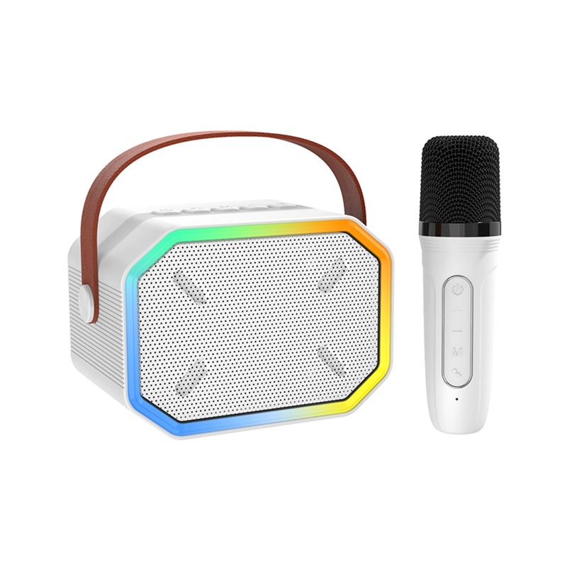 Mini BT Karaoke Machine Karaoke Speaker with Wireless Microphones Dazzling Color Light Effect for Adults & Kids Home Party - Image 1