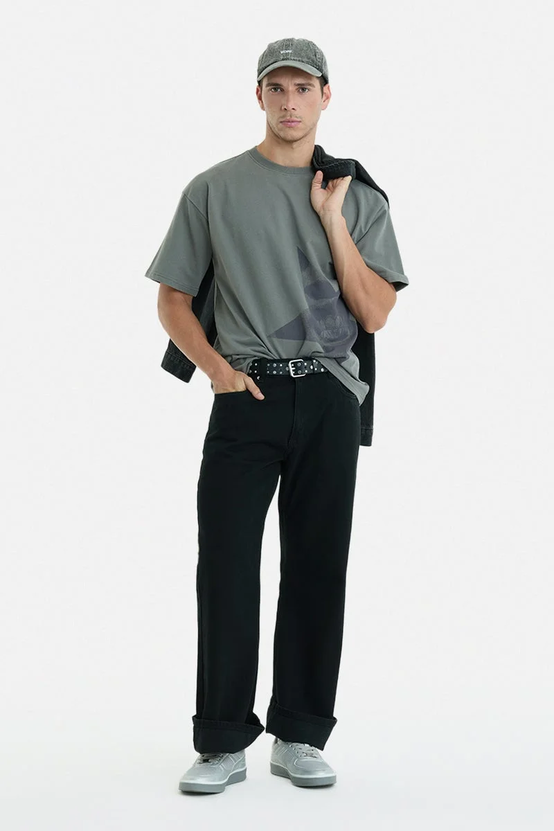 SNITCH Grey Graphic Half Sleeve Oversized Streetwear T-Shirt