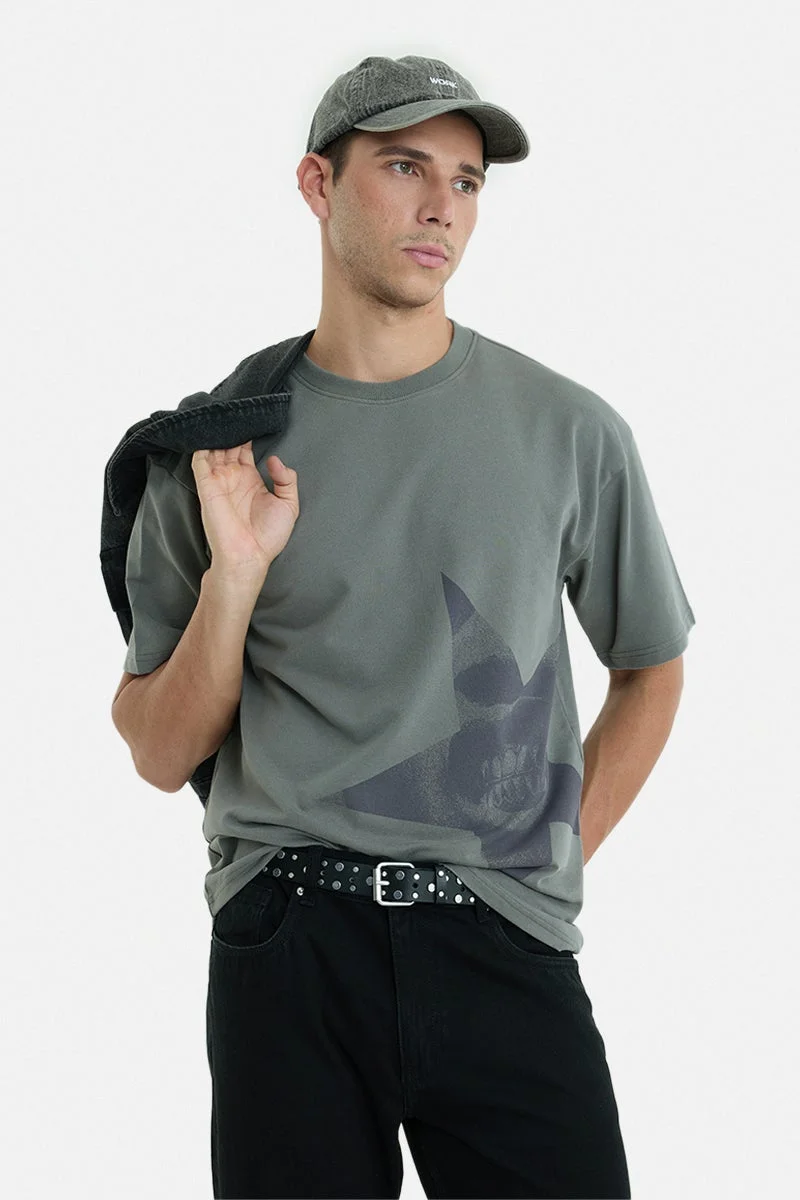 Snitch Grey Grey Graphic Half Sleeve Oversized Streetwear T-Shirt for Men | Best Price UAE