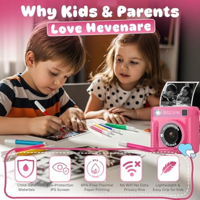 Instant Print Camera for:1080P, Paper Color Pens Included, 32GB Card, Rechargeable Battery, Gaming Features Birthday Gift Toy for Boys and Girls Ages 3-12 - Image 2