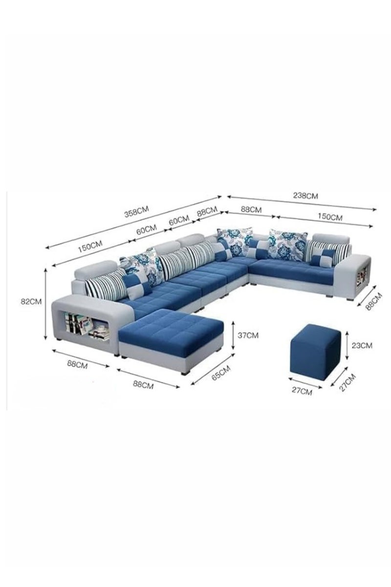 KARNAK Luxury U-Shape Velvet Fabric Modular Sofa Set with Ottoman & Stools – 6 to 8 Seater, Grey & White, Premium Cushions, Side Storage & Sturdy Wooden Frame – Modern Living Room Furniture - Image 2