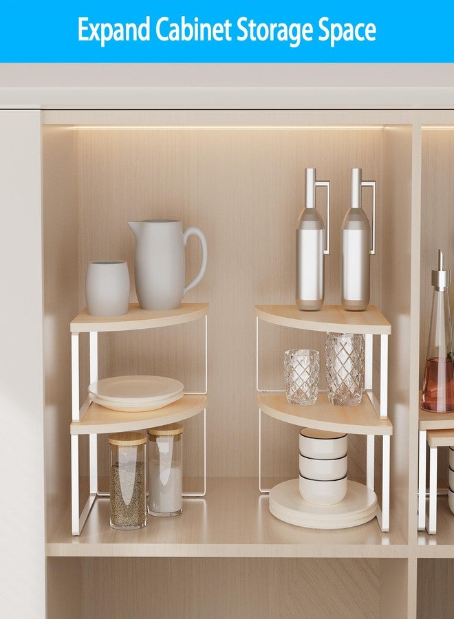 Golener Corner Shelf Countertop Organizer - Set of 2 Corner Shelves for Kitchen Cabinet Organizer, Spice Rack, Stackable Bathroom Organizer and Storage, Sink Rack, Corner Cabinet, Counter Decor, Natural Beige - Image 3