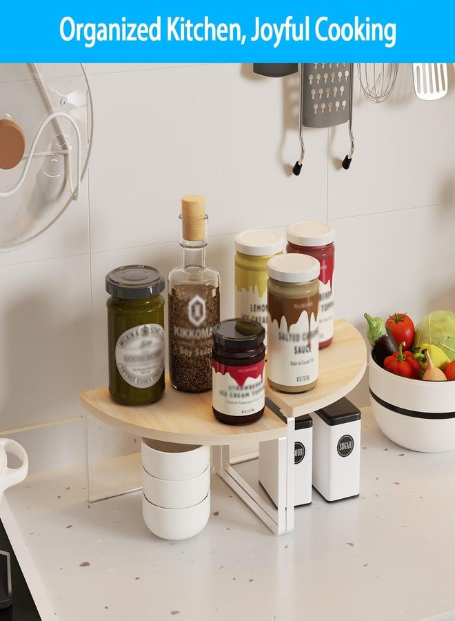 Golener Corner Shelf Countertop Organizer - Set of 2 Corner Shelves for Kitchen Cabinet Organizer, Spice Rack, Stackable Bathroom Organizer and Storage, Sink Rack, Corner Cabinet, Counter Decor, Natural Beige - Image 2