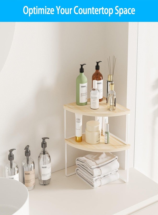 Golener Corner Shelf Countertop Organizer - Set of 2 Corner Shelves for Kitchen Cabinet Organizer, Spice Rack, Stackable Bathroom Organizer and Storage, Sink Rack, Corner Cabinet, Counter Decor, Natural Beige - Image 4