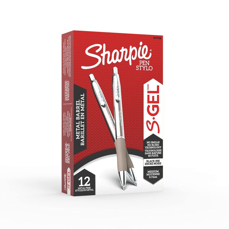 Sharpie S-Gel, Gel Pens, Drawing Pens, Gel Ink Pens For Journaling, Writing Pens, Medium Point Pens (0.7Mm), Sleek Metal Barrel, Black Ink, 12 Count - Image 2