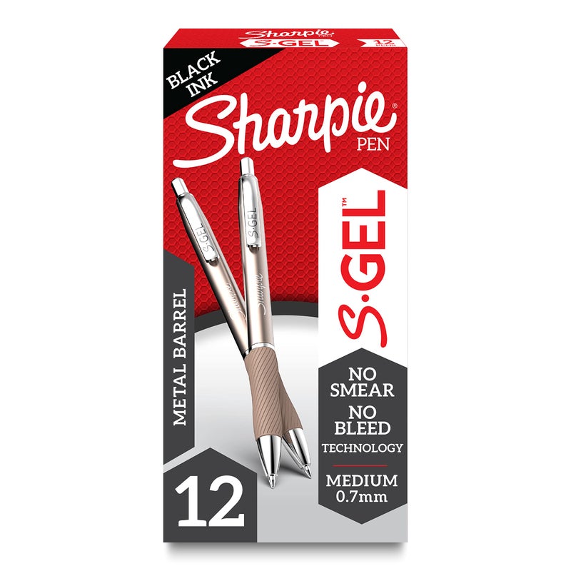 Sharpie S-Gel, Gel Pens, Drawing Pens, Gel Ink Pens For Journaling, Writing Pens, Medium Point Pens (0.7Mm), Sleek Metal Barrel, Black Ink, 12 Count - Image 1