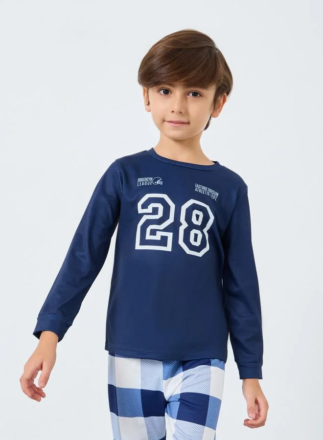 ستايلي طقم تيشيرت مطبوع بأكمام طويلة مع بنطال