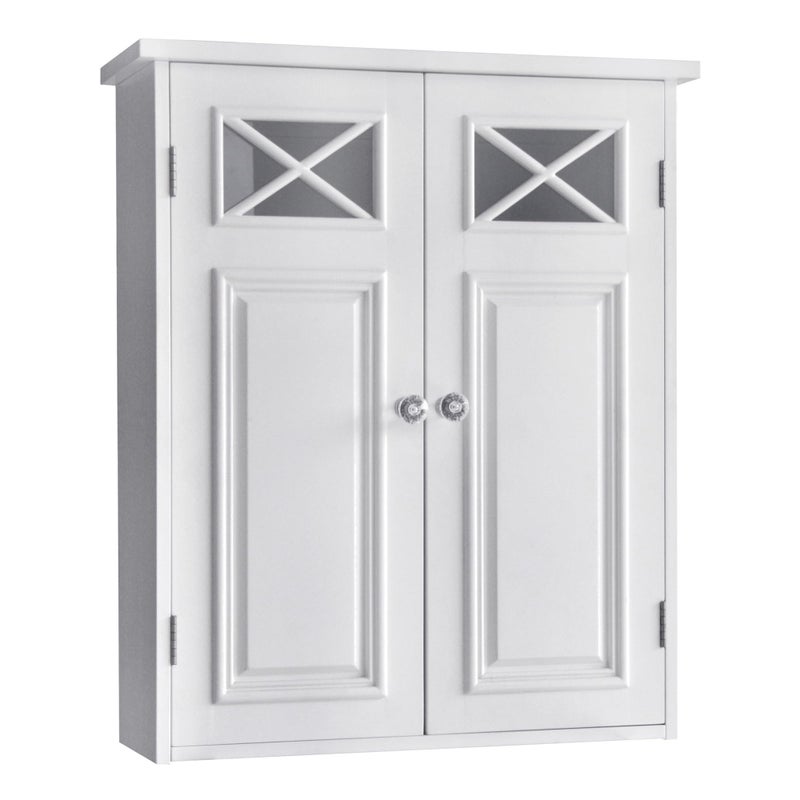 Teamson Home Teamson Home Dawson Wooden Over The Toilet Bathroom Removable Wall Medicine Cabinet with 1 Adjustable Shelf 2 Storage Spaces 2 Cross Molding Doors and CrystalCut Knobs White 