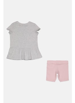 PUMA Kids Girl 2 Pieces Brand Logo Top and Short Set, Light Grey/Pink  - Image 2