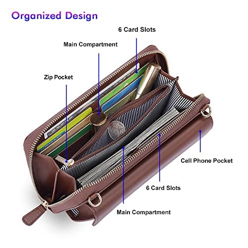 nuoku Crossbody Bags, Wristlet, Small Clutch Purses - Women's Cell Phone RFID Wallet, Coffee - Image 4