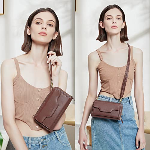 nuoku Crossbody Bags, Wristlet, Small Clutch Purses - Women's Cell Phone RFID Wallet, Coffee - Image 2