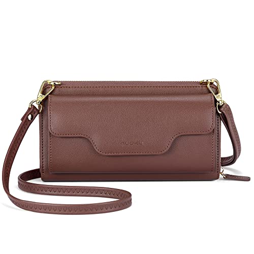 nuoku Crossbody Bags, Wristlet, Small Clutch Purses - Women's Cell Phone RFID Wallet, Coffee - Image 1