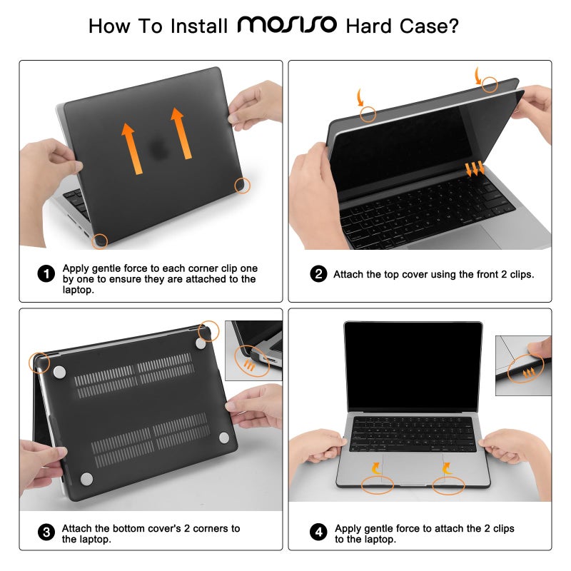 MOSISO Compatible with MacBook Pro 14 inch Case 2025 2024 2023 2022 2021 M5 M4 M3 M2 M1 A3434 A3112 A3185 A3401 A2918 A2992 A2779 A2442, Hard Shell&Keyboard Cover&Screen Film&Pouch, Crystal Black - Image 3