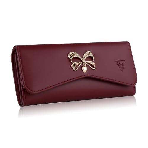 ALSU Women's Hand Wallet Purse Clutch | Phone Pocket| 4 Card Slots| Coin Pockets| Smooth Material (Maroon) - Image 1
