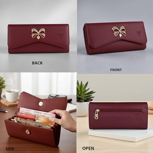 ALSU Women's Hand Wallet Purse Clutch | Phone Pocket| 4 Card Slots| Coin Pockets| Smooth Material (Maroon) - Image 3