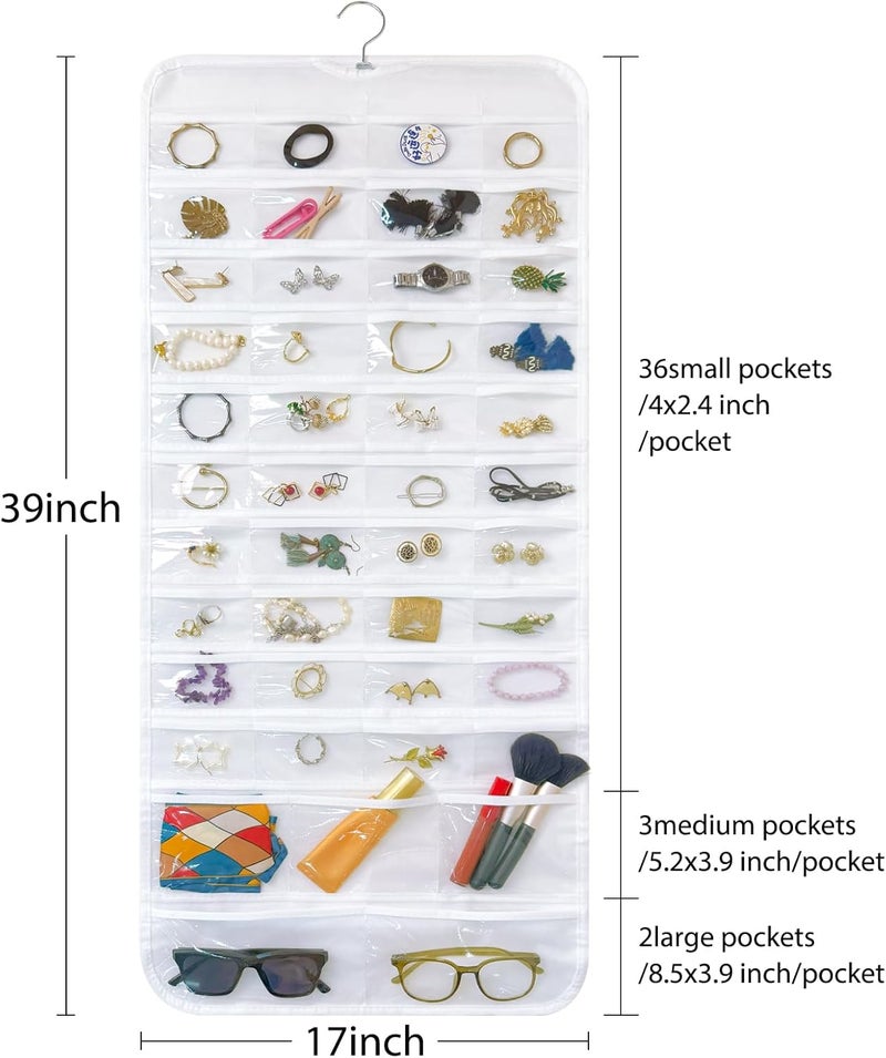 Bloss Hanging Jewelry Organizer With 90 Pockets,Earring Holder Organizer Storage For Valentine's Day Gift,Double-Sided Jewelry Holder for Earrings, Necklaces, Rings on Closet,Wall,Door(White) - Image 1