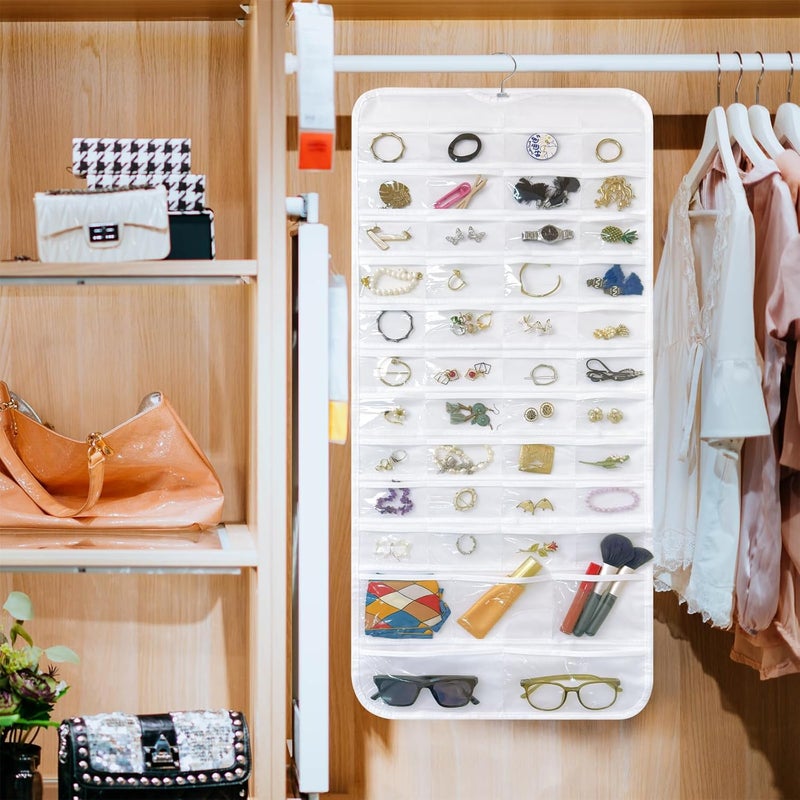 Bloss Hanging Jewelry Organizer With 90 Pockets,Earring Holder Organizer Storage For Valentine's Day Gift,Double-Sided Jewelry Holder for Earrings, Necklaces, Rings on Closet,Wall,Door(White) - Image 5