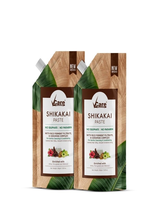 VCare Shikakai Paste 150g for Men and Women | With Rice Ferment Filtrate & Ceramide Complex | Amla, Fenugreek & Hibiscus | Gentle Hair Cleanser & Conditioner (Pack Of 2) - Image 1