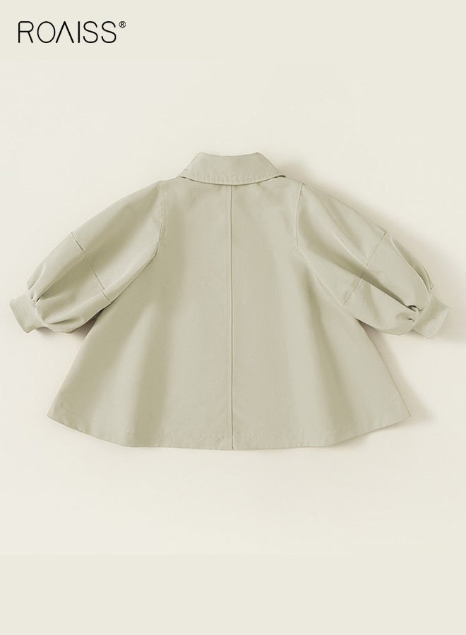 roaiss Girls Stylish Trench Coat, Double-breasted Mid-length Overcoat, Button Down Jacket with Puff Sleeves, Classic Comfortable Windbreaker for Girls, Suitable for Daily Wear and Outdoor Activities - Image 3