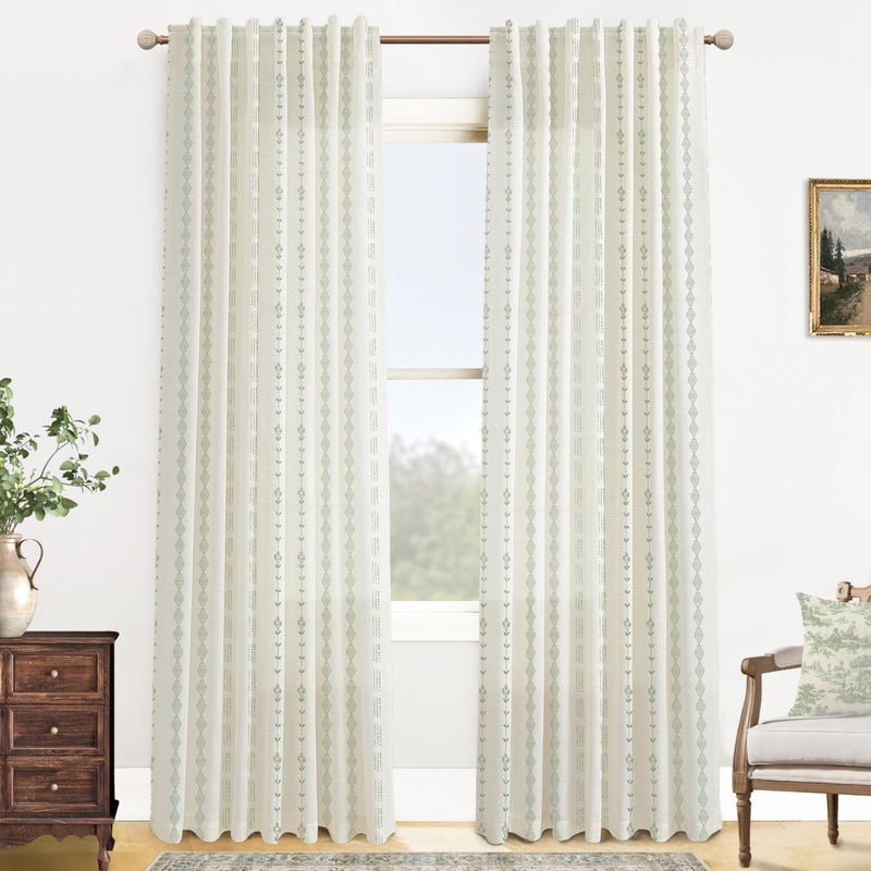 Lino Rosa Sage Green French Country Farmhouse Curtains for Living Room,Floral Pattern Vintage Boho Whimsical Botanical Printed Cottage Core Curtains for Bedroom 84 Inches Long - Image 4