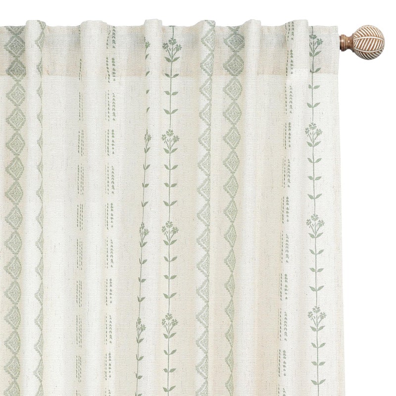 Lino Rosa Sage Green French Country Farmhouse Curtains for Living Room,Floral Pattern Vintage Boho Whimsical Botanical Printed Cottage Core Curtains for Bedroom 84 Inches Long - Image 1