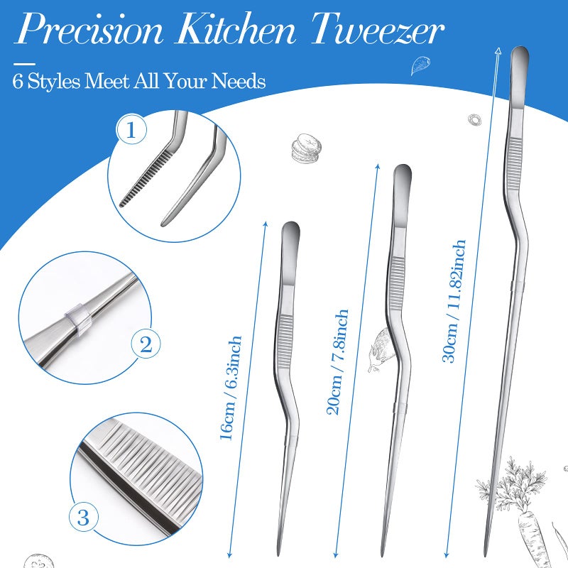 Chumia 3 Pieces Stainless Steel Tweezers Tongs Cooking Tweezers Precision Kitchen Tongs Plating Food Tweezers Metal Culinary Tweezers Clamp Tip Tweezers Tongs Chef Tweezers for Cake Decorating - Image 2