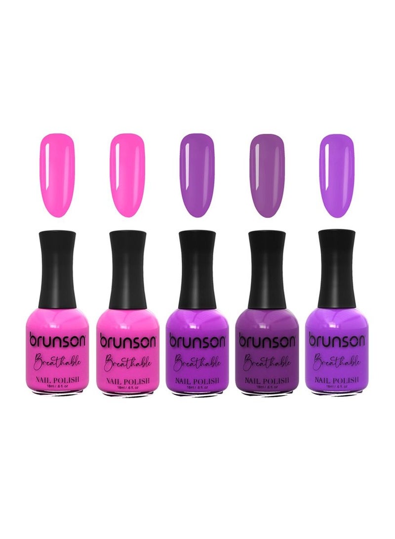 Brunson Breathable Nail Polish Halal nail polish Wudu friendly Quick Dry Vegan long lasting but easy peel off Eco Friendly Organic Glossy Shine Water Based Nail Polish Nail Lacquer 5pcs