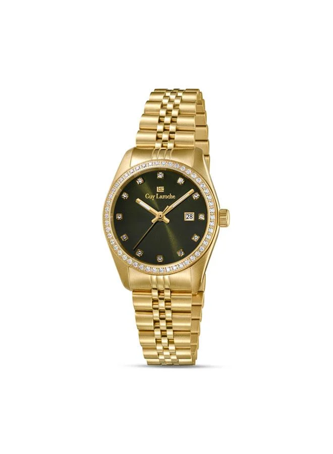 Rosalie Green Dial Gold Metal Bracelet Analog Watch for Women 30mm