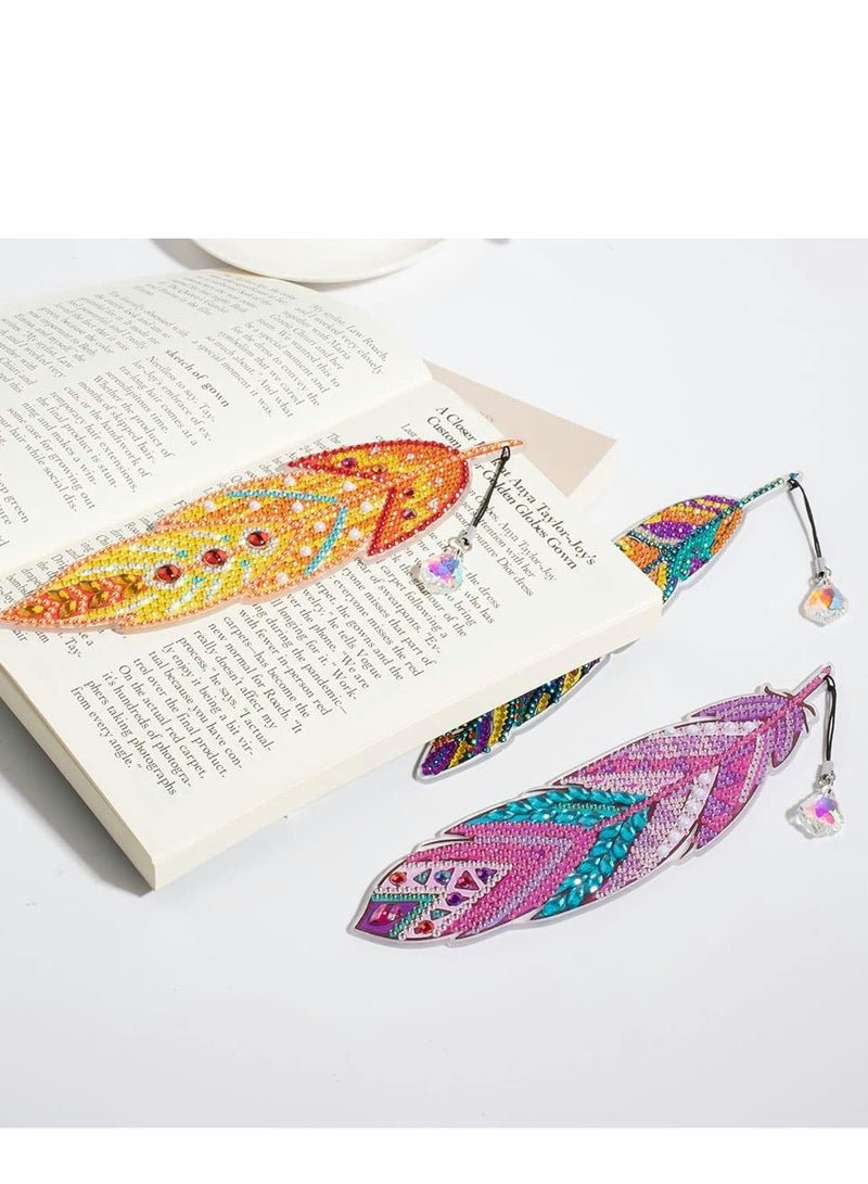 Excefore 5D Diamond Painting Bookmarks DIY Feather Bookmark Crystal Pendant Bookmark for Home Office School Class Project, Diamond Painting Beginner Arts Crafts Gifts for Adults and Kids, 6 Pcs - Image 5