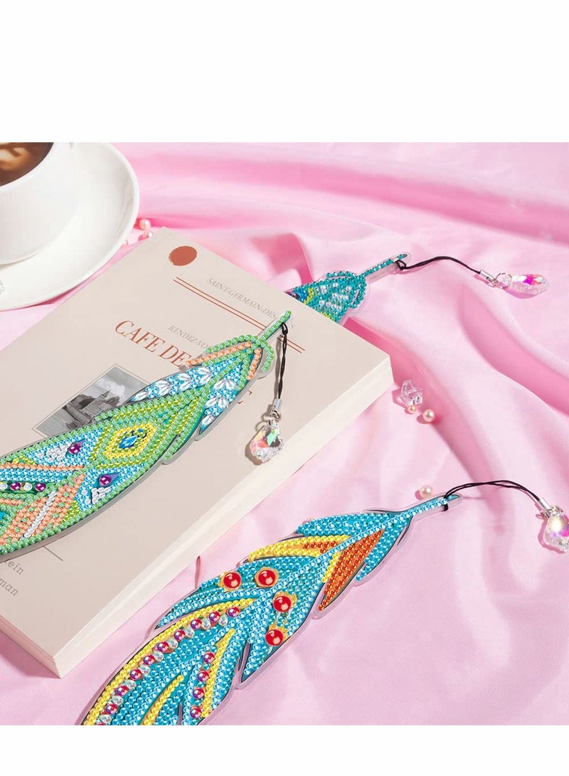 Excefore 5D Diamond Painting Bookmarks DIY Feather Bookmark Crystal Pendant Bookmark for Home Office School Class Project, Diamond Painting Beginner Arts Crafts Gifts for Adults and Kids, 6 Pcs - Image 2
